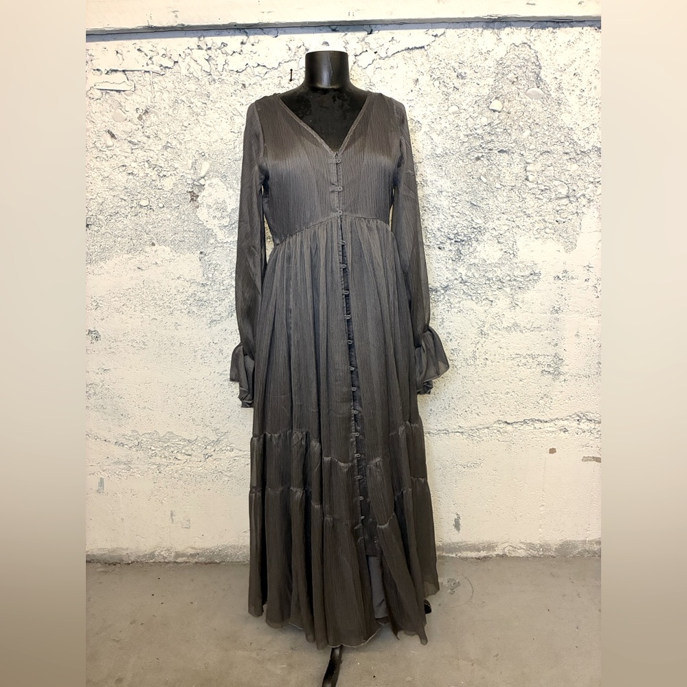 Joyfolie Ruffle Dress in Charcoal Long Sleeve Dress NWT Button front